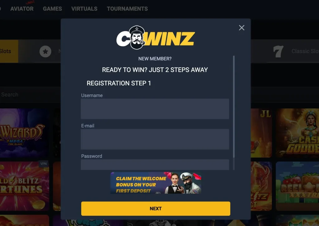 Sign Up at Cwinz Casino